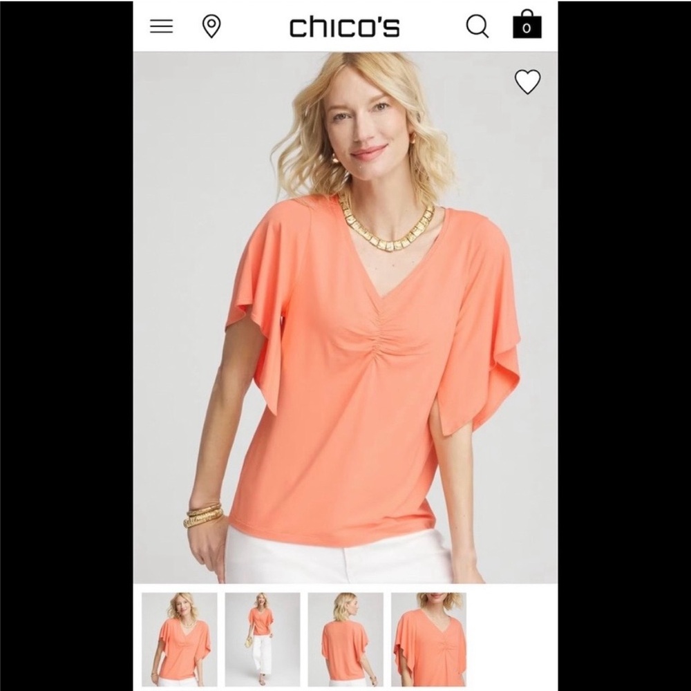 Chico’s Touch of cool handkerchief sleeve v-neck top 2 /L 12/14 NWOT ❤️